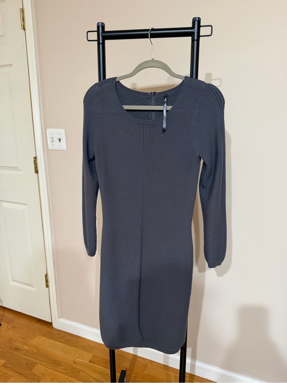 Andrew Marc Charcoal Ribbed Long Sleeve Knit Dress